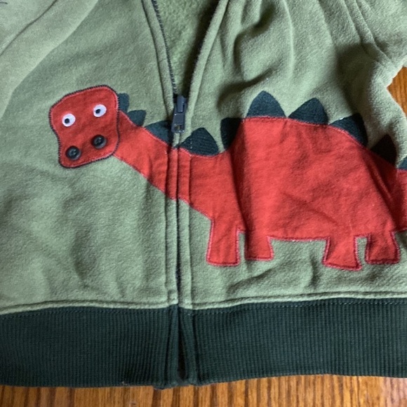 Infant fleece jacket 6-12 month green orange dinosaur zip hoodie - Picture 3 of 6